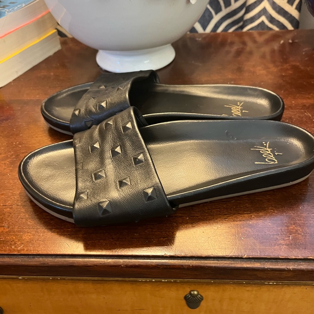 Beek Black Studded Slide Sandals Leather - Picture 8 of 8